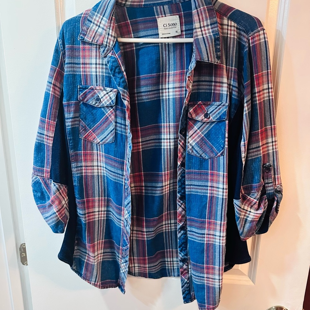 Plaid Button Down Shirt with Corduroy Sides